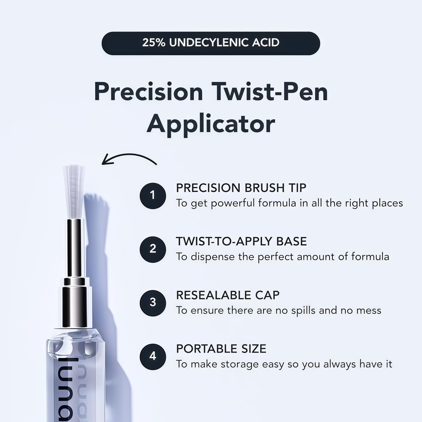 Lunavia Antifungal Pen – Cures Most Athlete’s Foot, Jock Itch, and Ringworm - 25% Undecylenic Acid with added Tea Tree, Jojoba, Clove Bud Oils & Aloe - 1-Pack Twist Pen (3ML Volume)